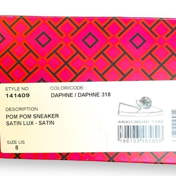 Tory Burch Daphne Pom Pom Sneaker Satin Lux Olive Green Slip On Shoe Size 8 - Picture 10 of 11